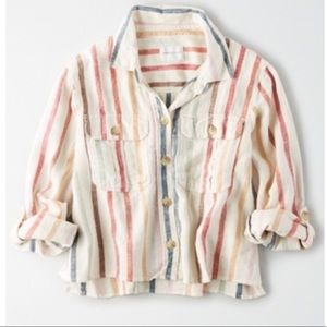 American Eagle Striped Button Up Cropped Top S